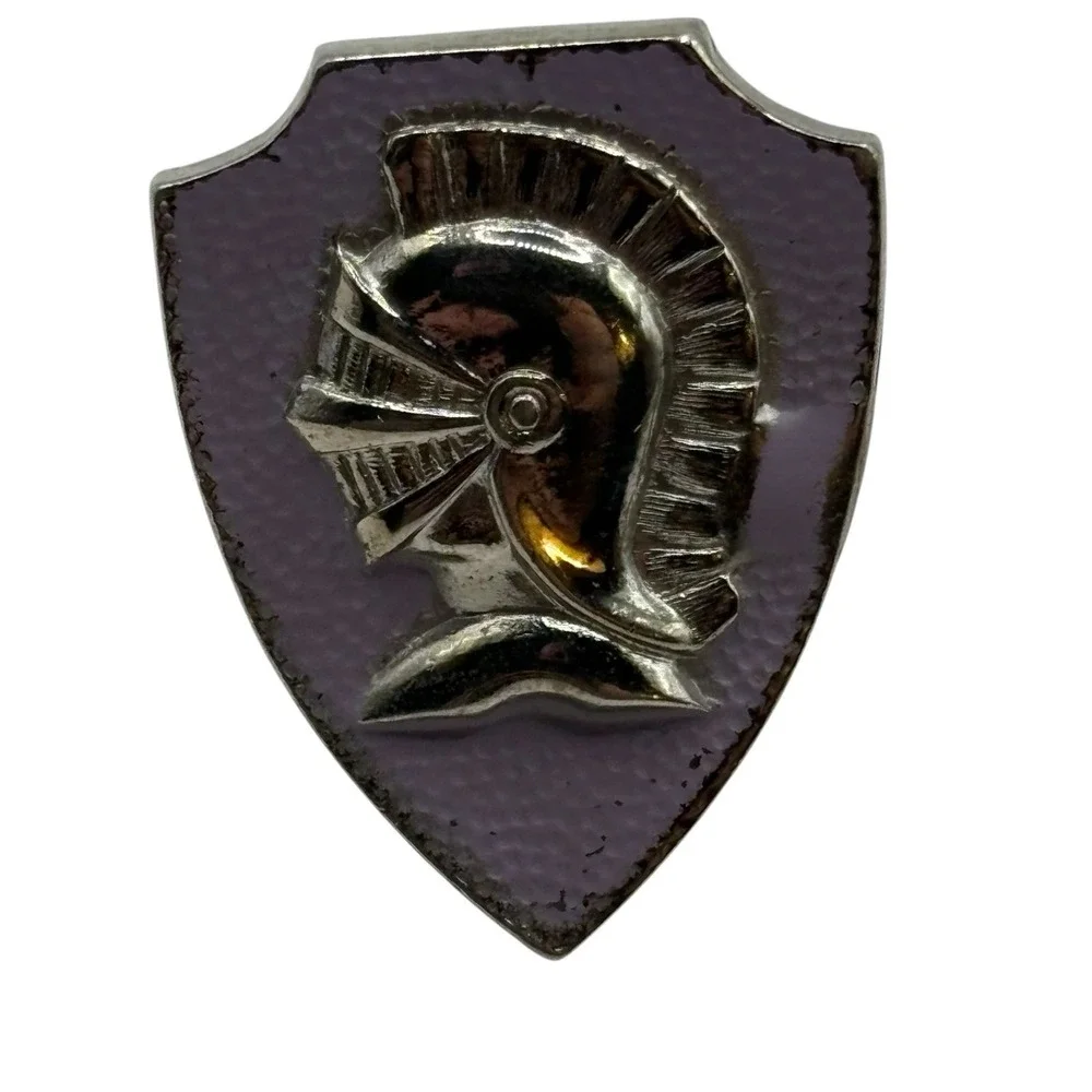 VTG Knight‎ Cufflinks Sheild Silver Tone Helmet Lavender Purple Enamel Roman